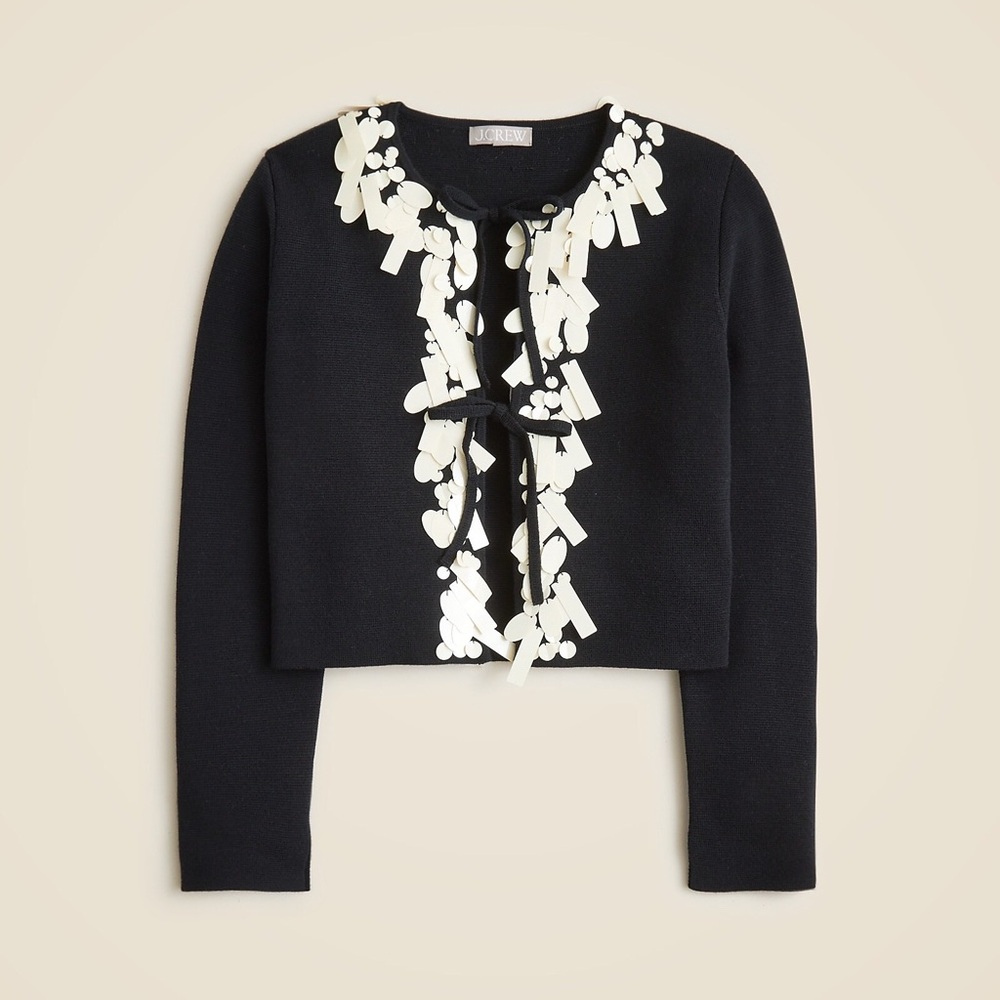 J. Crew Sequin tie-front cardigan in merino wool NWT - Picture 3 of 7